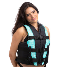 Load image into Gallery viewer, OBRIEN 3 BUCKLE PROMO BUOYANCY AID BLACK AQUA SMALL/MEDIUM
