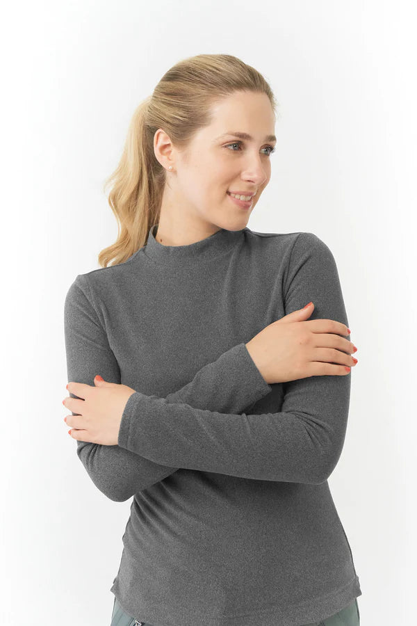 PURE GOLF OLWEN MOCK NECK TOP CHARCOAL GREY