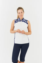 Load image into Gallery viewer, PURE GOLF FREDA SLEEVELESS POLO SHIRT WILD PEONY NAVY
