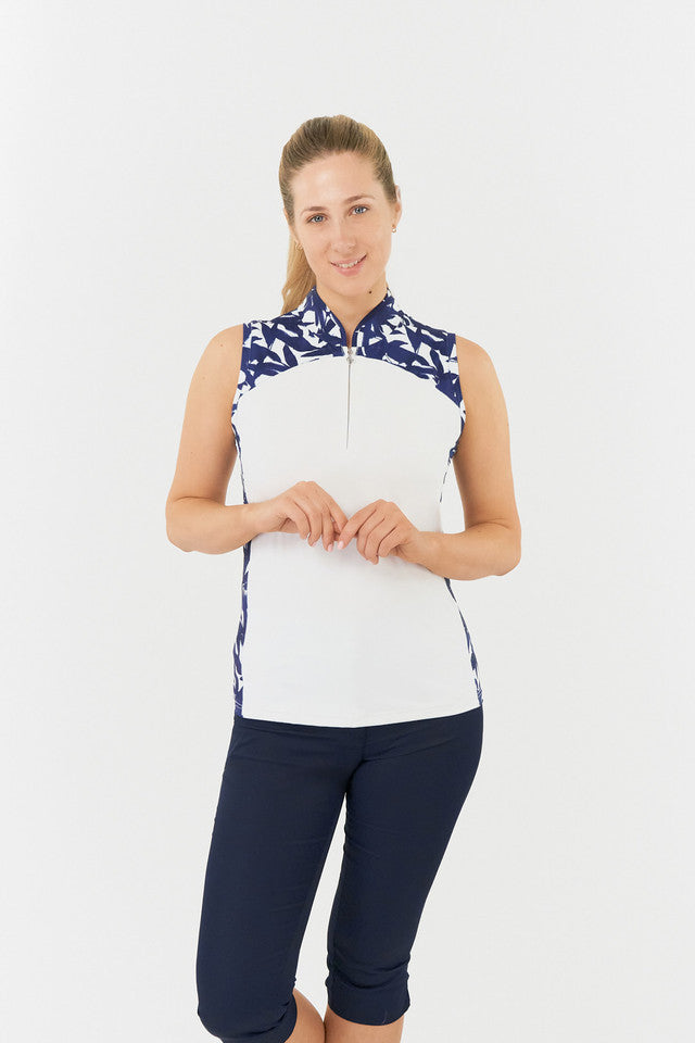 PURE GOLF FREDA SLEEVELESS POLO SHIRT WILD PEONY NAVY