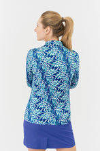 Load image into Gallery viewer, PURE GOLF SERENITY LONG SLEEVE ZIP TOP FLOATING PALM YALE BLUE
