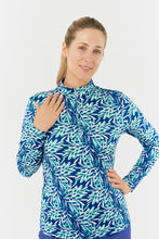 Load image into Gallery viewer, PURE GOLF SERENITY LONG SLEEVE ZIP TOP FLOATING PALM YALE BLUE
