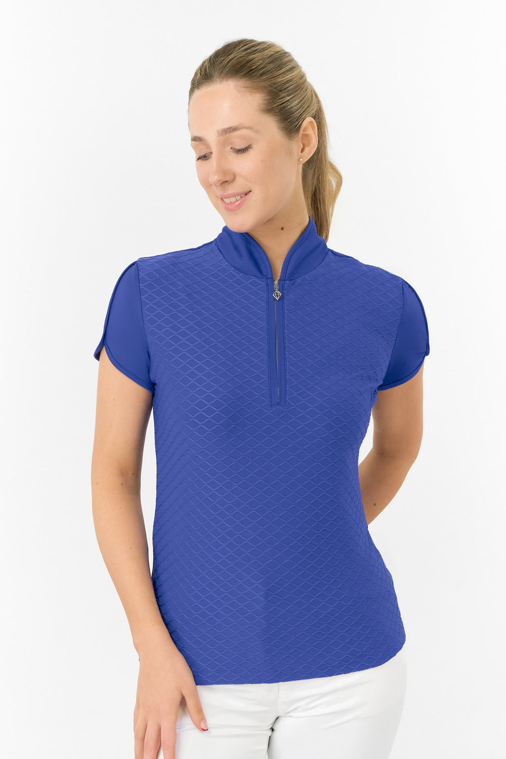 PURE GOLF VALLEY CAP SLEEVE POLO SHIRT YALE NAVY