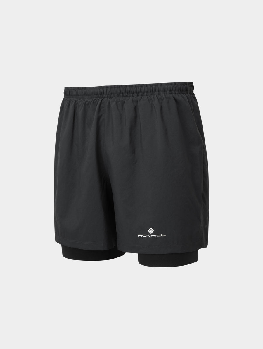 RONHILL MENS CORE TWIN SHORT BLACK/BRIGHT WHITE