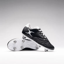 Load image into Gallery viewer, GILBERT JUNIOR SIDESTEP ICON 6 STUD RUGBY BOOTS BLACK/WHITE
