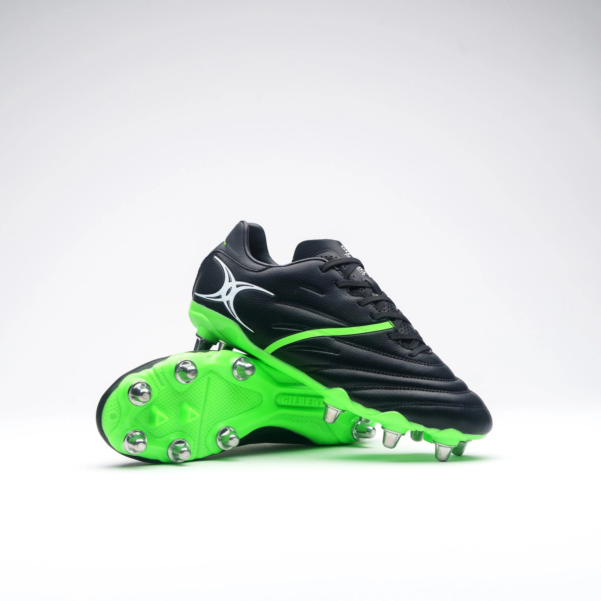 GILBERT SIDESTEP X20 POWER 8 STUD RUGBY BOOT BLACK/GREEN