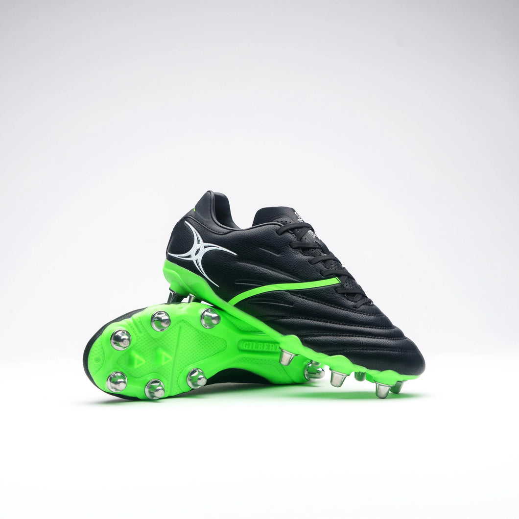 GILBERT SIDESTEP X20 POWER 8 STUD RUGBY BOOT BLACK/GREEN