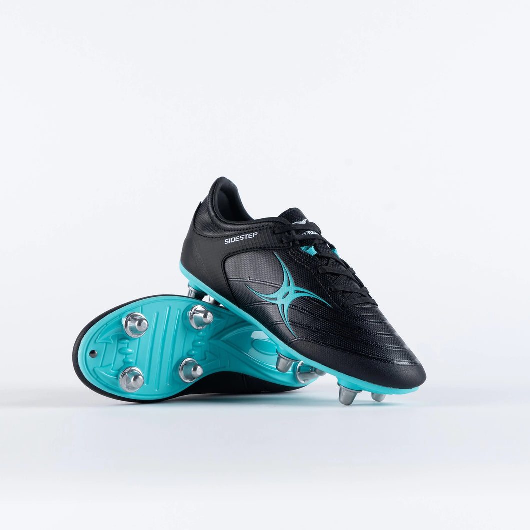 GILBERT JUNIOR  SIDESTEP X1 LO 6 STUD RUGBY BOOT BLACK/AQUA