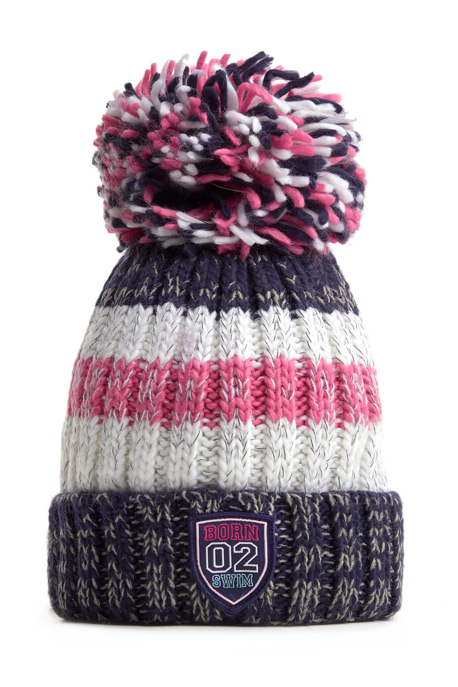 SWIMZI NAVY/PINK PINK RIB REFLECTIVE SUPER BOBBLE HAT