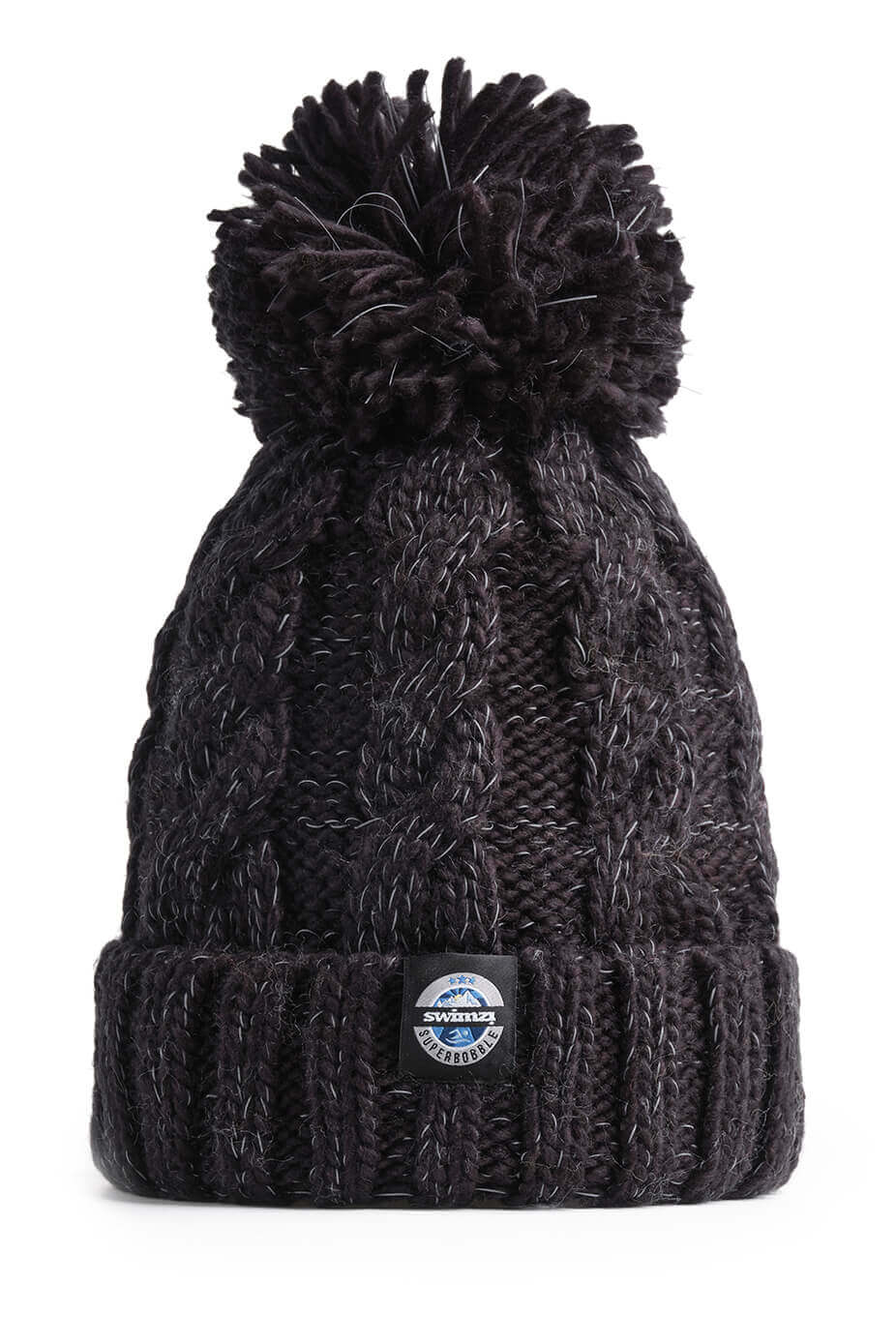 SWIMZI JET BLACK CABLE REFLECTIVE SUPER BOBBLE HAT