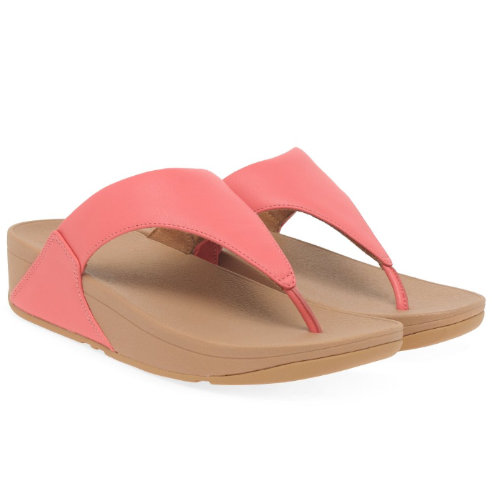 FITFLOP WOMENS LULU LEATHER TOE POST FLIP FLOPS - ROSEY CORAL