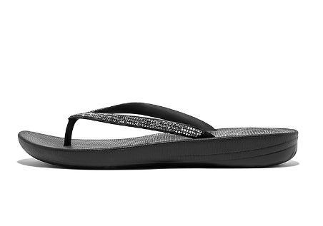 FITFLOP WOMENS IQUSHION SPARKLE FLIP FLOPS - BLACK