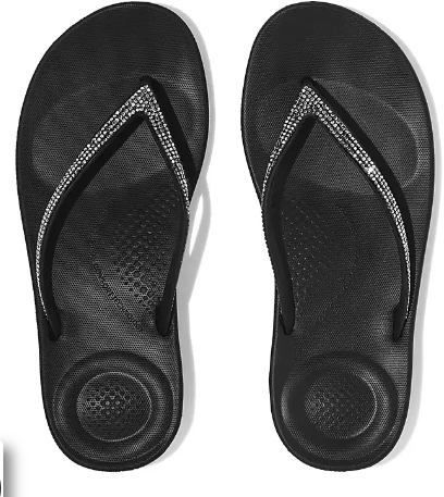 FITFLOP WOMENS IQUSHION SPARKLE FLIP FLOPS BLACK - Main Image