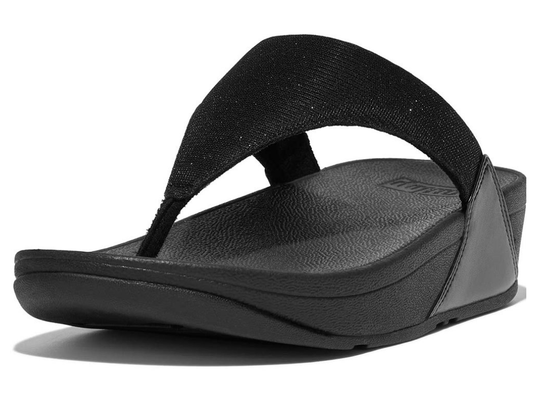 FITFLOP WOMENS LULU SHIMMERLUX TOE POST SANDALS BLACK