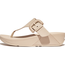 Load image into Gallery viewer, FITFLOP WOMENS LULU BUCKLE RAW EDGE LEATHER TOE THONG - STONE BEIGE

