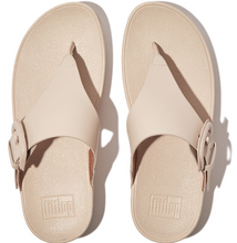 Load image into Gallery viewer, FITFLOP WOMENS LULU BUCKLE RAW EDGE LEATHER TOE THONG - STONE BEIGE
