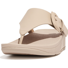 Load image into Gallery viewer, FITFLOP WOMENS LULU BUCKLE RAW EDGE LEATHER TOE THONG - STONE BEIGE
