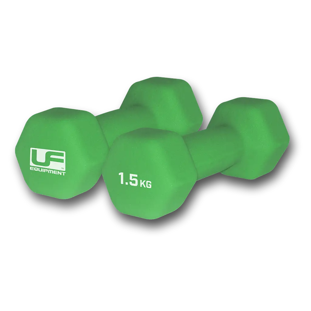 URBAN FITNESS HEX DUMBBELLS NEOPRENE PAIR GREEN 1.5KG