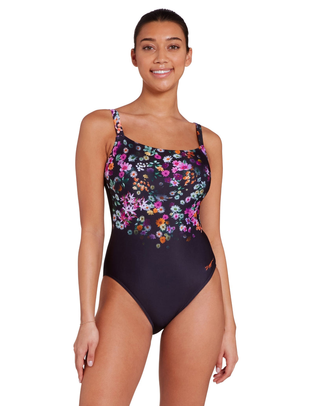 ZOGGS LADIES DREAM ADJUSTABLE CLASSICBACK SWIMSUIT BLACK AND FLORAL