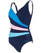 Load image into Gallery viewer, ZOGGS WOMENS WRAP PANEL CLASSICBACK NAVY/BLUE/PINK 1 PIECE SWIMSUIT
