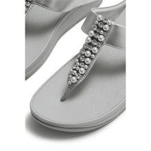 Load image into Gallery viewer, FITFLOP FINO PEARLS AND CRYSTAL TOE POST SANDALS SILVER
