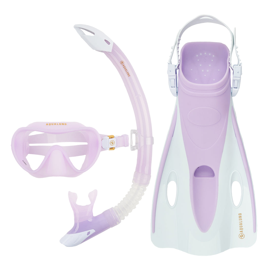 AQUALUNG NABUL MASK AND SNORKEL SET WITH FINS - PURPLE/WHITE