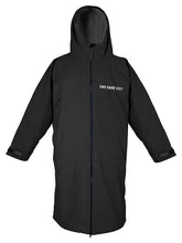 Load image into Gallery viewer, Adult Dryrobe Black Small Medium waterproof lightweight robe with hood and zip closure
