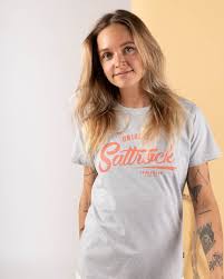 SALTROCK LADIES TRADEMARK STRIPE T SHIRT GREY