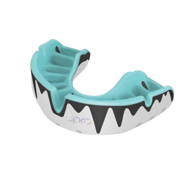 OPRO ADULT G5 PLATINUM FANGZ MOUTHGUARD WHITE/BLACK/GREEN