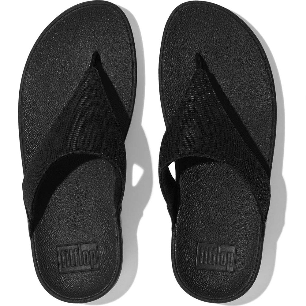 FITFLOP WOMENS LULU SHIMMERLUX TOE POST SANDALS - BLACK