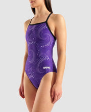 Load image into Gallery viewer, ARENA WOMENS FIREFLOW LIGHTDROP SWIMSUIT BLACK/TEAM PURPLE
