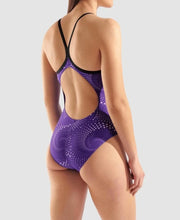 Load image into Gallery viewer, ARENA WOMENS FIREFLOW LIGHTDROP SWIMSUIT BLACK/TEAM PURPLE
