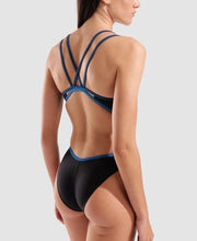 Load image into Gallery viewer, ARENA HYPERFLOW DOUBLE CROSS BACK WOMENS SWIMSUIT BLACK/BLUE
