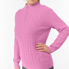 Load image into Gallery viewer, PURE GOLF LADIES SORRELL MARGOT KNIT 1/4ZIP LINED JUMPER POP PINK SIZE XL
