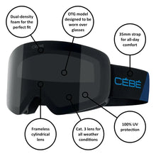Load image into Gallery viewer, CEBE CHEEKY 2 OTG BLACK/BLUE KIDS SKI GOGGLES
