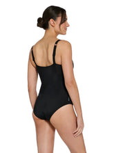 Load image into Gallery viewer, ZOGGS WOMENS PLANTOPIA WRAP PANEL CLASSICKBACK SWIMSUIT BLACK/ STRIPED
