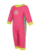 Load image into Gallery viewer, ZOGGS BABY GIRLS RAINBOW FLEECE LINED FULL BODY JUMPSUIT MAGENTA
