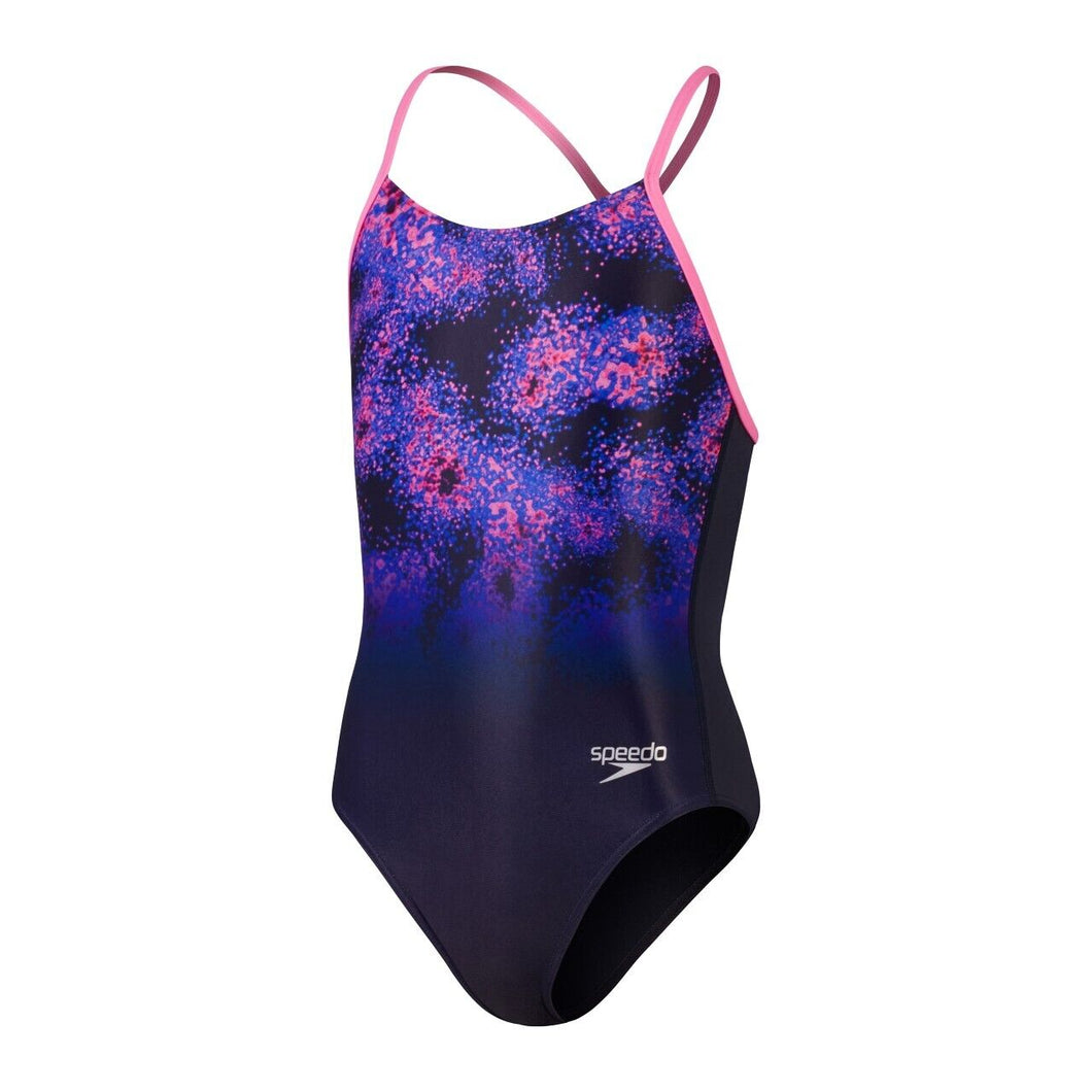 SPEEDO GIRLS PLACEMENT LANE LINE 1PC SWIMSUIT NAVY/PINK
