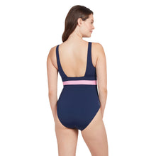 Load image into Gallery viewer, ZOGGS WOMENS SUNSET BLOOM SQUARE BACK ONE PIECE SWIMSUIT NAVY+PINK
