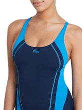 Load image into Gallery viewer, ZOGGS LADIES EATON FLYBCK ECOLAST + SWIMMING COSTUME NAVY/BLUE
