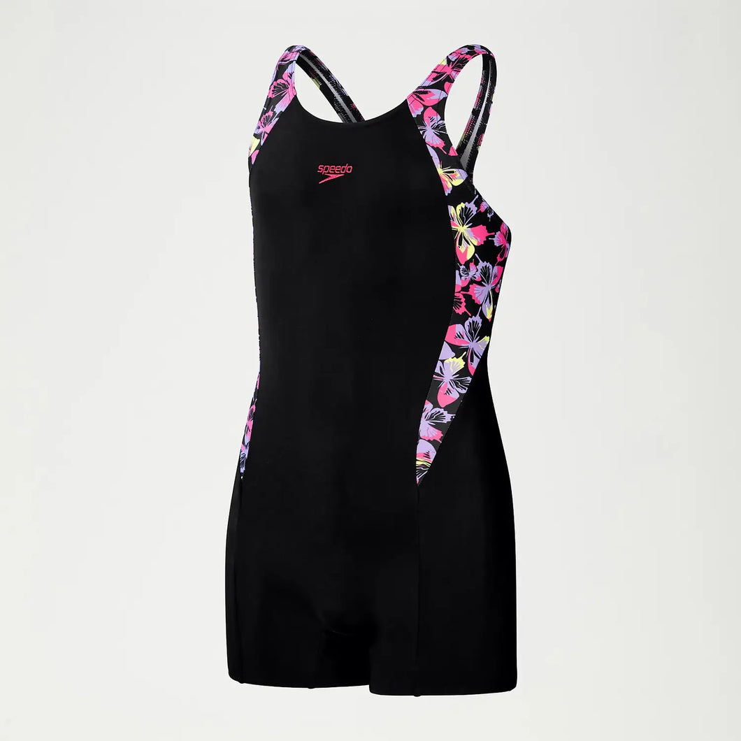 SPEEDO GIRLS LEADERBACK LEGSUIT BUTTERFLY BLACK/PINK