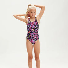 Load image into Gallery viewer, SPEEDO GIRLS MEDALIST SWIMSUIT BUTTERFLY BLACK/PINK

