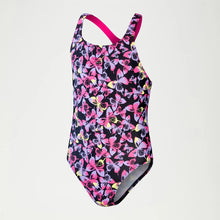 Load image into Gallery viewer, SPEEDO GIRLS MEDALIST SWIMSUIT BUTTERFLY BLACK/PINK
