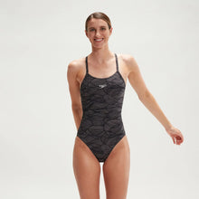 Load image into Gallery viewer, SPEEDO WOMENS TRAINING FIXED CROSSBACK SWIMSUIT GREY/BLACK
