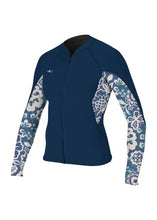 Load image into Gallery viewer, ONEILL WOMENS BAHIA 1.5MM ZIP WETSUIT JACKET-NAVY/CHRISTINA FLORAL
