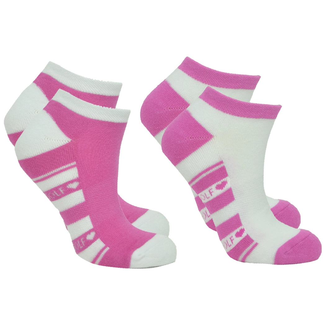 PURE GOLF WOMENS DIXIE 2 PACK SOCK 4-7 WHITE/PINK