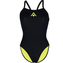 Load image into Gallery viewer, AQUASHERE WOMENS ESSENTIAL TIE BACK SWIMSUIT BLACK/YELLOW
