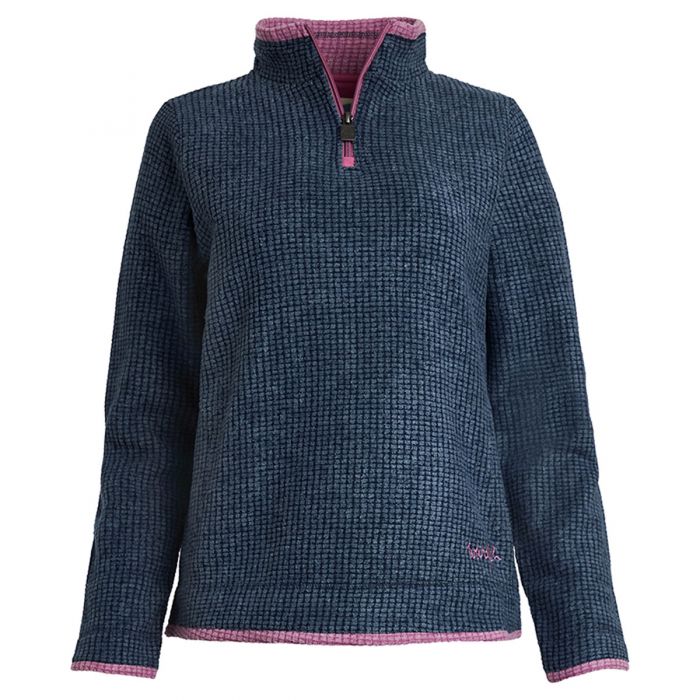 WEIRD FISH WOMENS BEYONCE ECO 1 4 ZIP GRID FLEECE NAVY
