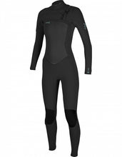 Load image into Gallery viewer, ONEILL WOMENS EPIC 4/3 CHEST ZIP FULL WETSUIT - BLACK/TEAL LOGO - 8 TALL
