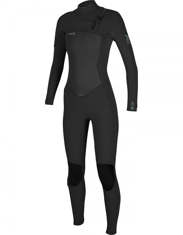 ONEILL WOMENS EPIC 4/3 CHEST ZIP FULL WETSUIT - BLACK/TEAL LOGO - 8 TALL